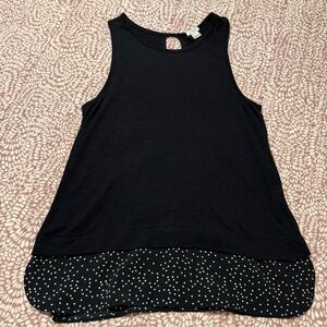 J. Crew Black Tank Top with White Polka Dot Hem